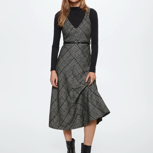 Mango Black and White V-Neck A-Line Dress - Picture 1 of 6